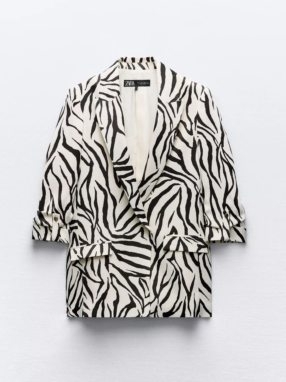 ZARA Black & White Zebra Print Blazer with Rolled-up Sleeves